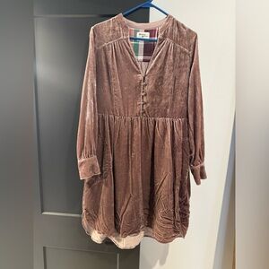 Taupe/rose colored velvet Anthropologie dress size small